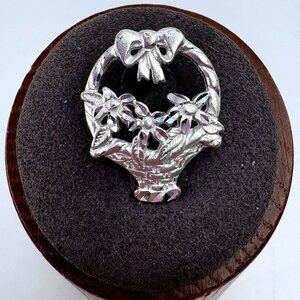 VTG Solid Sterling Silver 925 Flower Basket Textured Pendant Size 1" Length